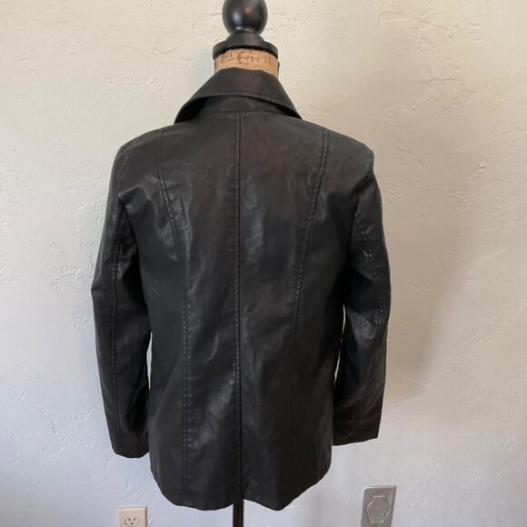 Vintage 90s Black vegan leather jacket Moto zip silver hardware bomber Y2K Small - Picture 3 of 11